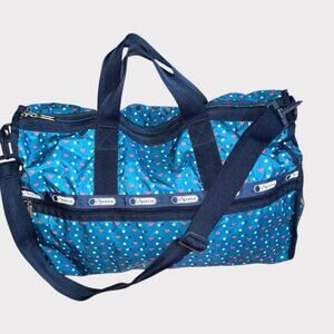 LeSportsac Large Weekender Travel Duffle Carry On Bag Stargazer Heart Blue Pink